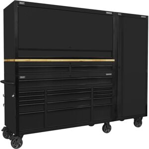 Sealey - AP6215BECOMBO2 Superline pro Black Edition Mobile Trolley Wooden Worktop 15 Drawer Hutch 2 Drawer Riser & Side Locker Sealey - AP6215BECOMBO2 Superline pro Black Edition Mobile Trolley Wooden Worktop 15 Drawer Hutch 2 Drawer Riser & Side Locker
