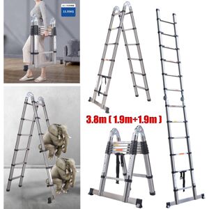 DAYPLUS Stainless Steel 3.8M a Frame Folding Telescopic Ladder Extendable Loft Ladders DAYPLUS Stainless Steel 3.8M a Frame Folding Telescopic Ladder Extendable Loft Ladders