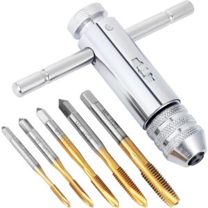 Gotrays - Taps and Dies Tap Set, Hand Taps, Adjustable Ratchet Tap Wrench T-Handle hss M3 M4 M5 M6 M8 Metric Threading Tools Gotrays - Taps and Dies Tap Set, Hand Taps, Adjustable Ratchet Tap Wrench T-Handle hss M3 M4 M5 M6 M8 Metric Threading Tools