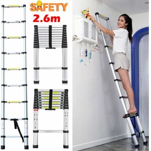 Dayplus - Telescopic 2.6m Aluminium Ladder Garage 9 Steps Roof Loft Attic Office Workshop Dayplus - Telescopic 2.6m Aluminium Ladder Garage 9 Steps Roof Loft Attic Office Workshop
