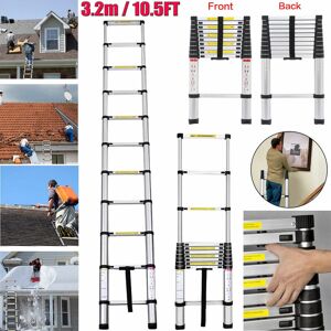 DAYPLUS Telescopic 3.2m Aluminium Ladder Garage 11 Steps Roof Loft Attic Office Workshop DAYPLUS Telescopic 3.2m Aluminium Ladder Garage 11 Steps Roof Loft Attic Office Workshop
