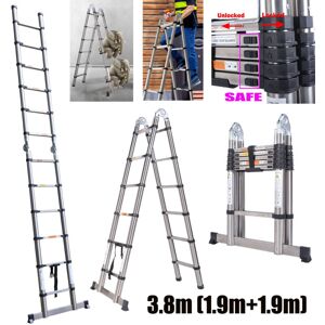 DAYPLUS Telescopic Ladder Extendable Multi-Purpose Steel Folding Steps a Frame 12.5FT DAYPLUS Telescopic Ladder Extendable Multi-Purpose Steel Folding Steps a Frame 12.5FT