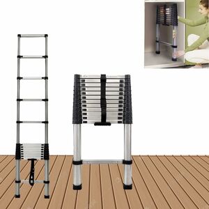 BRIEFNESS Telescopic Ladder 3.8M/10.5FT Stainless Steel Extension Ladder Multi Purpose Extendable Loft Ladder Portable Folding Ladder, 13 Steps, Max Load BRIEFNESS Telescopic Ladder 3.8M/10.5FT Stainless Steel Extension Ladder Multi Purpose Extendable Loft Ladder Portable Folding Ladder, 13 Steps, Max Load