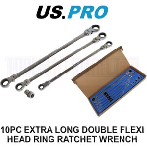 US PRO 10pc Long Double Flexi Head Ratchet Spanner Wrench Set 8-19mm 2218 US PRO 10pc Long Double Flexi Head Ratchet Spanner Wrench Set 8-19mm 2218