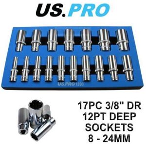 US PRO 17pc 3/8 dr Deep Sockets 12 point 8 - 24mm 1393 US PRO 17pc 3/8 dr Deep Sockets 12 point 8 - 24mm 1393