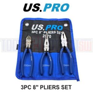 US PRO 8" 200mm 3 Pc Plier Set Side Cutter Long Nose Combination Pliers 2070 US PRO 8" 200mm 3 Pc Plier Set Side Cutter Long Nose Combination Pliers 2070