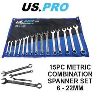US PRO Tools 15PC Metric Combination Spanner Set 6 - 22MM 2243 US PRO Tools 15PC Metric Combination Spanner Set 6 - 22MM 2243