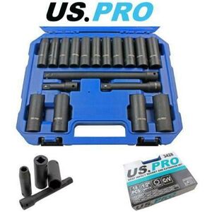 Us Pro - Impact Sockets 18PC 1/2'' Deep 10 - 24mm And Extension Bar Set 3428 Us Pro - Impact Sockets 18PC 1/2'' Deep 10 - 24mm And Extension Bar Set 3428
