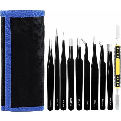 TEHTUY 10 pcs ESD Precision Tweezers, Anti-static Tweezers, Stainless Steel Tweezers for all types of repairs TEHTUY 10 pcs ESD Precision Tweezers, Anti-static Tweezers, Stainless Steel Tweezers for all types of repairs