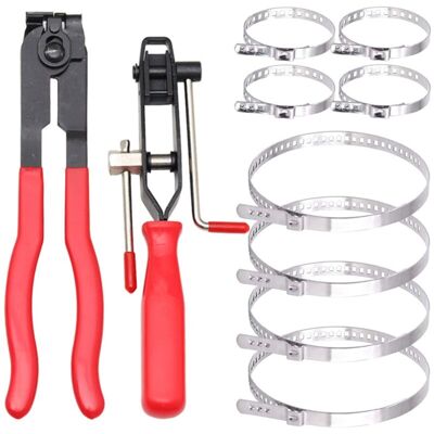 WOIYIC 10 Pcs Hose Clamp Pliers Set, Universal Joint Clamp Pliers, Includes 2 Tools, 8 Crimping Bands, Fits Most Automotive Crimping Tool Kits WOIYIC 10 Pcs Hose Clamp Pliers Set, Universal Joint Clamp Pliers, Includes 2 Tools, 8 Crimping Bands, Fits Most Automotive Crimping Tool Kits
