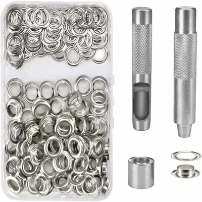 TORMATOR 100 Grommet Kit, Metal Eyelet Tools, 14mm Grommet Kit for Canvas, Tarpaulin, Tent Repair, Silver TORMATOR 100 Grommet Kit, Metal Eyelet Tools, 14mm Grommet Kit for Canvas, Tarpaulin, Tent Repair, Silver