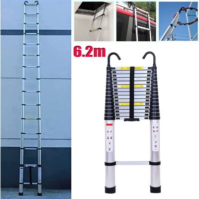 DAYPLUS 20.3Ft Telescopic Extension Ladder Aluminum Multi Purpose Folding Non-Slip +Hook DAYPLUS 20.3Ft Telescopic Extension Ladder Aluminum Multi Purpose Folding Non-Slip +Hook