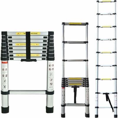 BRIEFNESS Telescoping Ladder, 2.6M Multi-Purpose Folding Telescopic Ladder Extendable Tall Multi Purpose Loft Ladder, Stainless Steel Retractable Foldable Step BRIEFNESS Telescoping Ladder, 2.6M Multi-Purpose Folding Telescopic Ladder Extendable Tall Multi Purpose Loft Ladder, Stainless Steel Retractable Foldable Step