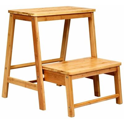 COSTWAY 3 IN 1 2-Step Folding Step Ladder Bamboo Step Stool Portable Ladder Display Rack COSTWAY 3 IN 1 2-Step Folding Step Ladder Bamboo Step Stool Portable Ladder Display Rack