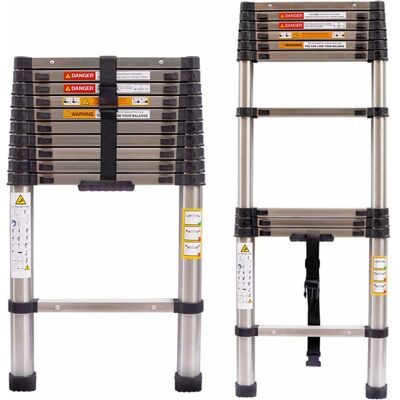 BRIEFNESS 3.2M Telescopic Ladder Stainless Steel Ladders, Extendable Multi-Purpose Folding Step Ladders with Locking Button, 11 Adjustable Steps for rv Outdoor BRIEFNESS 3.2M Telescopic Ladder Stainless Steel Ladders, Extendable Multi-Purpose Folding Step Ladders with Locking Button, 11 Adjustable Steps for rv Outdoor