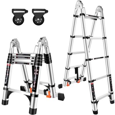 NORCKS 3.2M(1.6+1.6) Telescopic Ladder, Folding Ladder with Removable Pulley, Aluminum Telescopic Stepladder, Load 150kg NORCKS 3.2M(1.6+1.6) Telescopic Ladder, Folding Ladder with Removable Pulley, Aluminum Telescopic Stepladder, Load 150kg