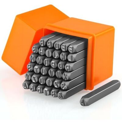 ODIPIE 36 Pcs Number and Letter Stamps, 6mm Durable Stamp Set, Metal Letter Stamps (A-Z, 0-9, &), Metal Punch for Stamping Metal, Plastic, Wood, Leather ODIPIE 36 Pcs Number and Letter Stamps, 6mm Durable Stamp Set, Metal Letter Stamps (A-Z, 0-9, &), Metal Punch for Stamping Metal, Plastic, Wood, Leather