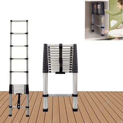 BRIEFNESS 3.8m Telescopic Ladder Multi-purpose Telescopic Folding Ladder with Anti-Slip Rubber Feet & Wide Steps, Extendable Loft Ladder - EN131 Stainless BRIEFNESS 3.8m Telescopic Ladder Multi-purpose Telescopic Folding Ladder with Anti-Slip Rubber Feet & Wide Steps, Extendable Loft Ladder - EN131 Stainless