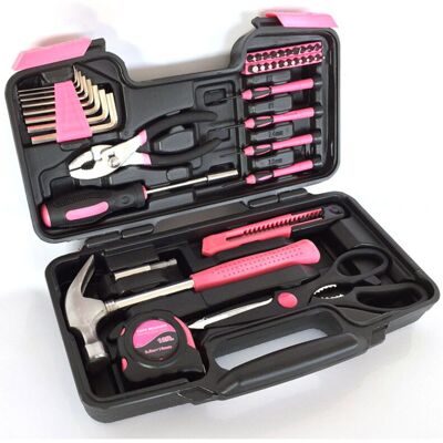 WOIYIC 39-Piece Pink Toolbox for Women, Complete and Portable DIY Kit with Pliers, Hammer, Screwdriver - Ideal for Home Repairs and Jobs WOIYIC 39-Piece Pink Toolbox for Women, Complete and Portable DIY Kit with Pliers, Hammer, Screwdriver - Ideal for Home Repairs and Jobs