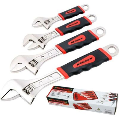 Neilsen - 4pc Adjustable Spanner Wrench Soft Grip Handle 150mm 200mm 250mm 300mm Neilsen - 4pc Adjustable Spanner Wrench Soft Grip Handle 150mm 200mm 250mm 300mm