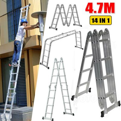 Briefness - 4.7M Folding Telescopic Aluminum Step Ladder Multi-Purpose Scaffold Extension Platform 14 In 1 Briefness - 4.7M Folding Telescopic Aluminum Step Ladder Multi-Purpose Scaffold Extension Platform 14 In 1