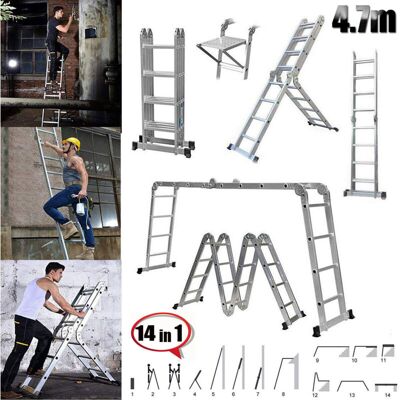 DAYPLUS 4.7M Multi-Purpose Aluminium Telescopic Fold Ladder Extension 14 Combination 4X4 DAYPLUS 4.7M Multi-Purpose Aluminium Telescopic Fold Ladder Extension 14 Combination 4X4
