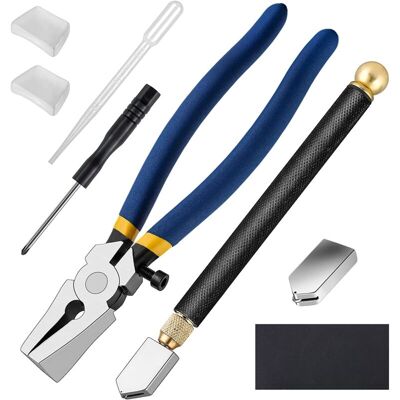 CSPARKV 4Pcs Heavy Duty Glass Pliers with Glass Cutter and Carbide Tipped Glass Cutter for Mosaic/Tile/Mirror/Stained Glass CSPARKV 4Pcs Heavy Duty Glass Pliers with Glass Cutter and Carbide Tipped Glass Cutter for Mosaic/Tile/Mirror/Stained Glass