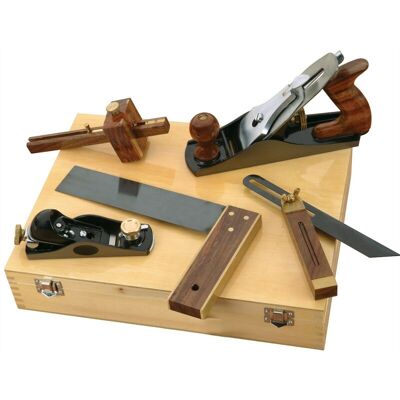 BUYAPARCEL 5 Piece Carpenters Woodworking Tool Kit Planes Try Square Bevel + Wooden Case BUYAPARCEL 5 Piece Carpenters Woodworking Tool Kit Planes Try Square Bevel + Wooden Case