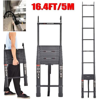 DAYPLUS 5M 16.4ft Telescopic Ladder w/ Detachable Hook Aluminum Ladder Heavy Duty EN131 DAYPLUS 5M 16.4ft Telescopic Ladder w/ Detachable Hook Aluminum Ladder Heavy Duty EN131