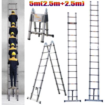 DAYPLUS 5m (2.5m + 2.5m ) Heavy Duty Multi-Purpose Telescopic A-Frame Folding Ladder DAYPLUS 5m (2.5m + 2.5m ) Heavy Duty Multi-Purpose Telescopic A-Frame Folding Ladder