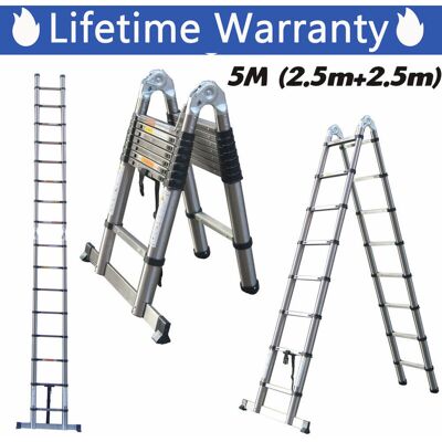 BRIEFNESS 5m (2.5m+2.5m) Telescopic Folding Step Ladder Extendable a Frame Ladder Extension STeps Ladders BRIEFNESS 5m (2.5m+2.5m) Telescopic Folding Step Ladder Extendable a Frame Ladder Extension STeps Ladders