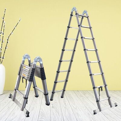 BRIEFNESS 5M Telescopic Ladder Stainless Steel Portable Folding A-Shape Extendable (2.5M+2.5M) Extension Ladders EN131 Load Capacity 330lbs BRIEFNESS 5M Telescopic Ladder Stainless Steel Portable Folding A-Shape Extendable (2.5M+2.5M) Extension Ladders EN131 Load Capacity 330lbs