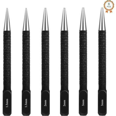 SNQ 6-piece center punch set, robust automatic center punches made of carbon steel, center punches with pre-tensioned core for marking holes, 3 sizes SNQ 6-piece center punch set, robust automatic center punches made of carbon steel, center punches with pre-tensioned core for marking holes, 3 sizes