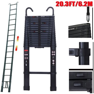 Dayplus - 6.2M Telescopic Ladder Long 20.3FT Extension with Stable Hooks 15 Steps Safety Dayplus - 6.2M Telescopic Ladder Long 20.3FT Extension with Stable Hooks 15 Steps Safety