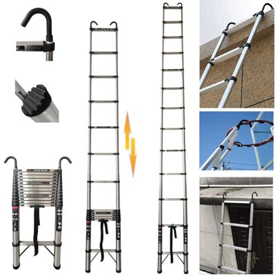 DAYPLUS Anti-Slip Telescoping Extension Ladder+ Hooks, Max Load 150kg, EN131 (5M/16.5FT) DAYPLUS Anti-Slip Telescoping Extension Ladder+ Hooks, Max Load 150kg, EN131 (5M/16.5FT)