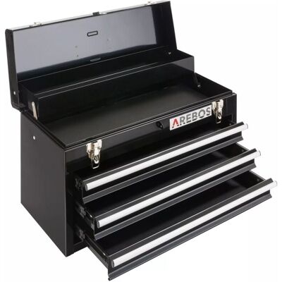 AREBOS Tool Box 3 Drawers Tool Case Tool Chest Tool Kit Black AREBOS Tool Box 3 Drawers Tool Case Tool Chest Tool Kit Black