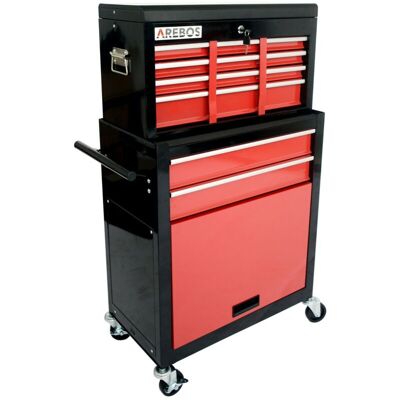 Arebos - Tool trolley Toolbox trolley 9 drawers with ball bearings Black / Red Arebos - Tool trolley Toolbox trolley 9 drawers with ball bearings Black / Red