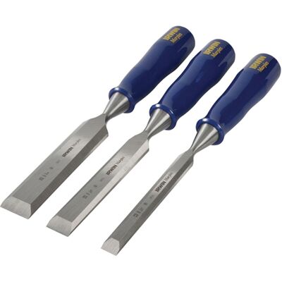 Irwin M444 Bevel Edge Chisel Blue Chip Handle Set of 3 Irwin M444 Bevel Edge Chisel Blue Chip Handle Set of 3