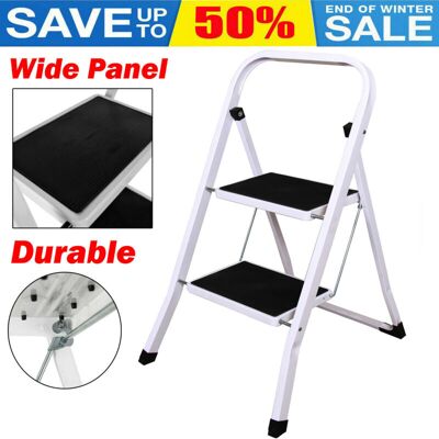 BRIEFNESS 2 Step Ladders, Extendable Indoor Folding Stool Safety Anti-slip Step Ladder with Hand Grip, Lightweight White Steel Step Ladders Folding for BRIEFNESS 2 Step Ladders, Extendable Indoor Folding Stool Safety Anti-slip Step Ladder with Hand Grip, Lightweight White Steel Step Ladders Folding for