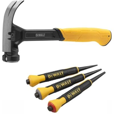 Dewalt DWHT51009-0 Claw Hammer 567g 20oz and 3 Piece Nail Punch Set DWHT0-58018 Dewalt DWHT51009-0 Claw Hammer 567g 20oz and 3 Piece Nail Punch Set DWHT0-58018