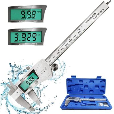 BEIJIYI Digital Caliper, 150mm/6'' Stainless Steel Digital Caliper, Digital Vernier Micrometer Tool, IP54 Waterproof, Large LCD Display, mm/inch, 2 BEIJIYI Digital Caliper, 150mm/6'' Stainless Steel Digital Caliper, Digital Vernier Micrometer Tool, IP54 Waterproof, Large LCD Display, mm/inch, 2