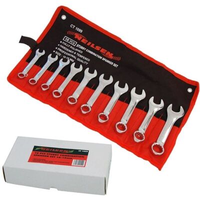 Neilsen - 10pc Stubby Polished Metric Combination Spanner Wrench Set 10mm - 19mm Neilsen - 10pc Stubby Polished Metric Combination Spanner Wrench Set 10mm - 19mm