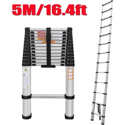DAYPLUS Heavy Duty 5M/16.4ft Folding Multi Purpose Telescopic Extension Ladder Aluminum DAYPLUS Heavy Duty 5M/16.4ft Folding Multi Purpose Telescopic Extension Ladder Aluminum
