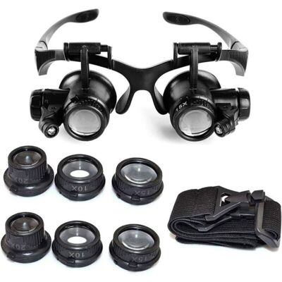 ODIPIE Magnifying glass, headband, front magnifying glass, magnifying glasses, led lighting, magnifications of 10x, 15x, 20x and 25x ODIPIE Magnifying glass, headband, front magnifying glass, magnifying glasses, led lighting, magnifications of 10x, 15x, 20x and 25x