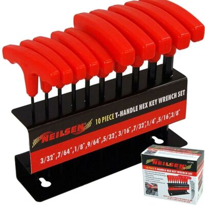 Neilsen - 10pc Long Imperial Hex Allen key Wrench Set 3/32' - 3/8' t Handle Keys Neilsen - 10pc Long Imperial Hex Allen key Wrench Set 3/32' - 3/8' t Handle Keys