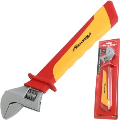 Neilsen 250mm Adjustable Spanner Wrench VDE Insulated Soft Grip Handle 10" Neilsen 250mm Adjustable Spanner Wrench VDE Insulated Soft Grip Handle 10"