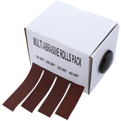 TORMATOR Pack of multi-abrasive sandpaper rolls, grit 150, 240, 320, 400 with dispenser, sliding emery cloth roll, sanding belt for metal, glass, woodworking TORMATOR Pack of multi-abrasive sandpaper rolls, grit 150, 240, 320, 400 with dispenser, sliding emery cloth roll, sanding belt for metal, glass, woodworking