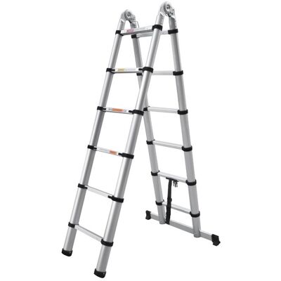 DAYPLUS Ladder 11 Anti-slip Steps, 3.8m Telescopic 2 Sections 1.9m, A-shaped, Aluminum, Load Capacity 150kg DAYPLUS Ladder 11 Anti-slip Steps, 3.8m Telescopic 2 Sections 1.9m, A-shaped, Aluminum, Load Capacity 150kg