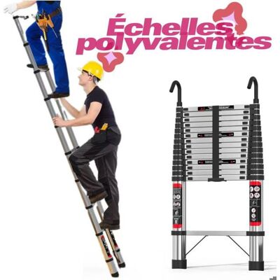 DAYPLUS 5 M Retractable Folding Ladder Made Of Stainless Steel, Non-slip Sliding Ladder - Easy To Transport DAYPLUS 5 M Retractable Folding Ladder Made Of Stainless Steel, Non-slip Sliding Ladder - Easy To Transport