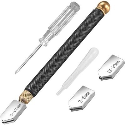 OEM Glass Cutter 2 X 20 Mm, 5-piece Set With 3 Interchangeable Heads, Automatic Lubricator And Screwdriver, Manual Pencil-shaped Cutter For Thick Glass Mirrors And Mosaics OEM Glass Cutter 2 X 20 Mm, 5-piece Set With 3 Interchangeable Heads, Automatic Lubricator And Screwdriver, Manual Pencil-shaped Cutter For Thick Glass Mirrors And Mosaics
